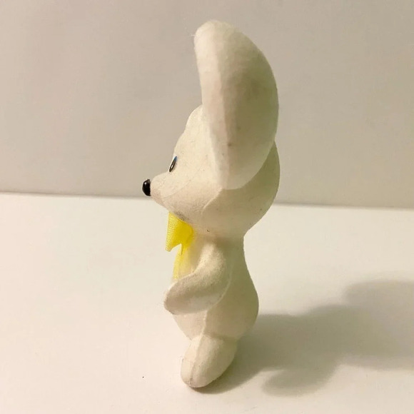 Vintage Flocked Mouse Christmas  Ornament Yellow Bow 3 Inch Tall Figure - Picture 3 of 11